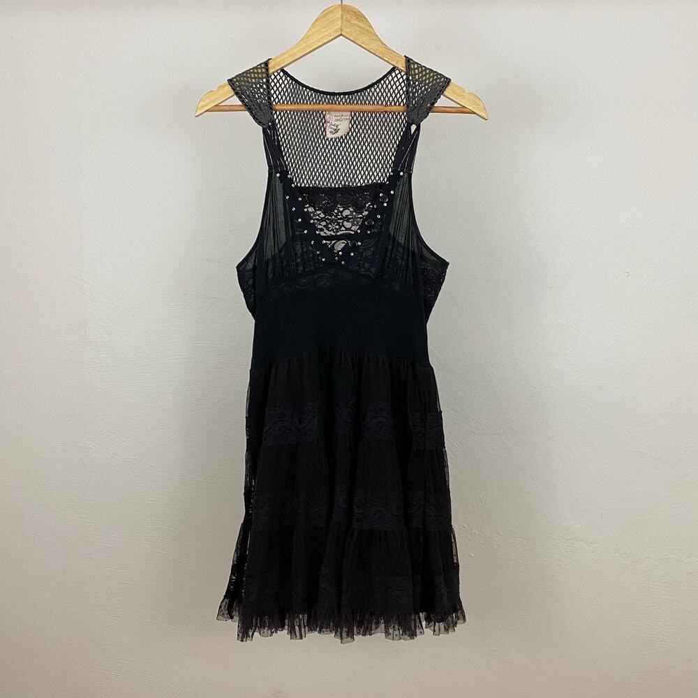 Free People Fizzy Swiss Dot Tunic - Black  - Size 8
